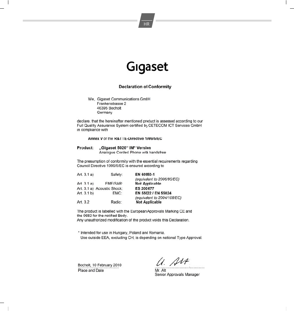 GIGASET COMMUNICATIONS GMBH 5020 User Manual | Page 42 / 44