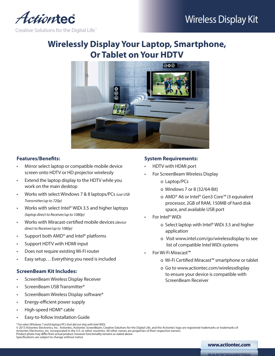 Wireless display kit | Actiontec SBWD100A, SBT100U Datasheet User Manual | Page 2 / 2