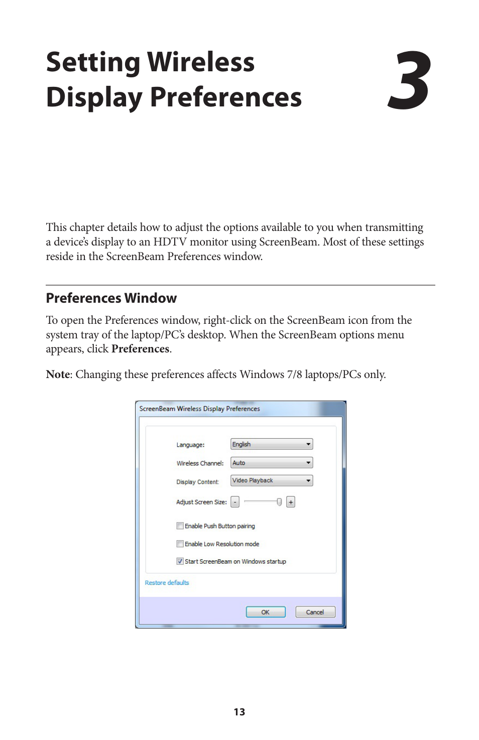 Setting wireless display preferences, Preferences window | Actiontec SBWD100A, SBT100U User Manual User Manual | Page 15 / 31