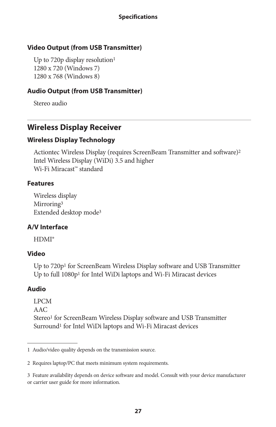 Environmental, Technical support, Wireless display receiver | Actiontec SBWD100A, SBT100U User Manual User Manual | Page 29 / 31