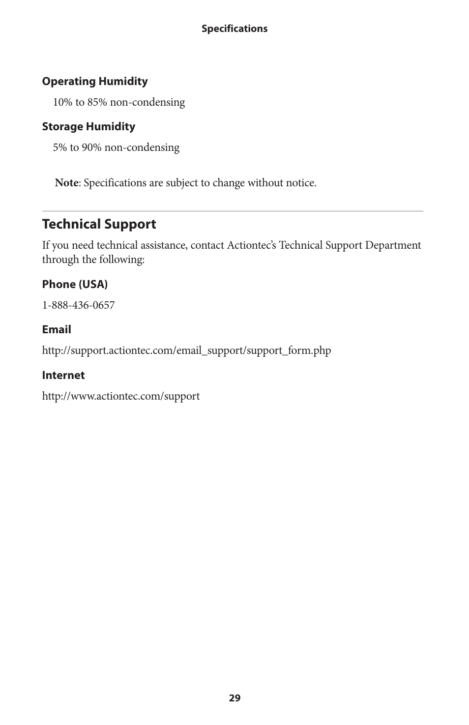 Technical support | Actiontec SBWD100A, SBT100U User Manual User Manual | Page 31 / 31