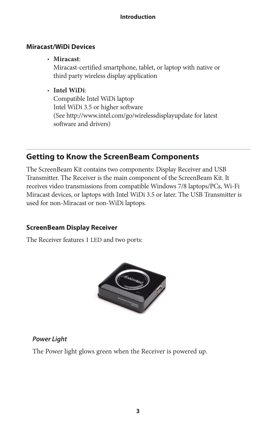 Getting to know the screenbeam components | Actiontec SBWD100A, SBT100U User Manual User Manual | Page 5 / 31