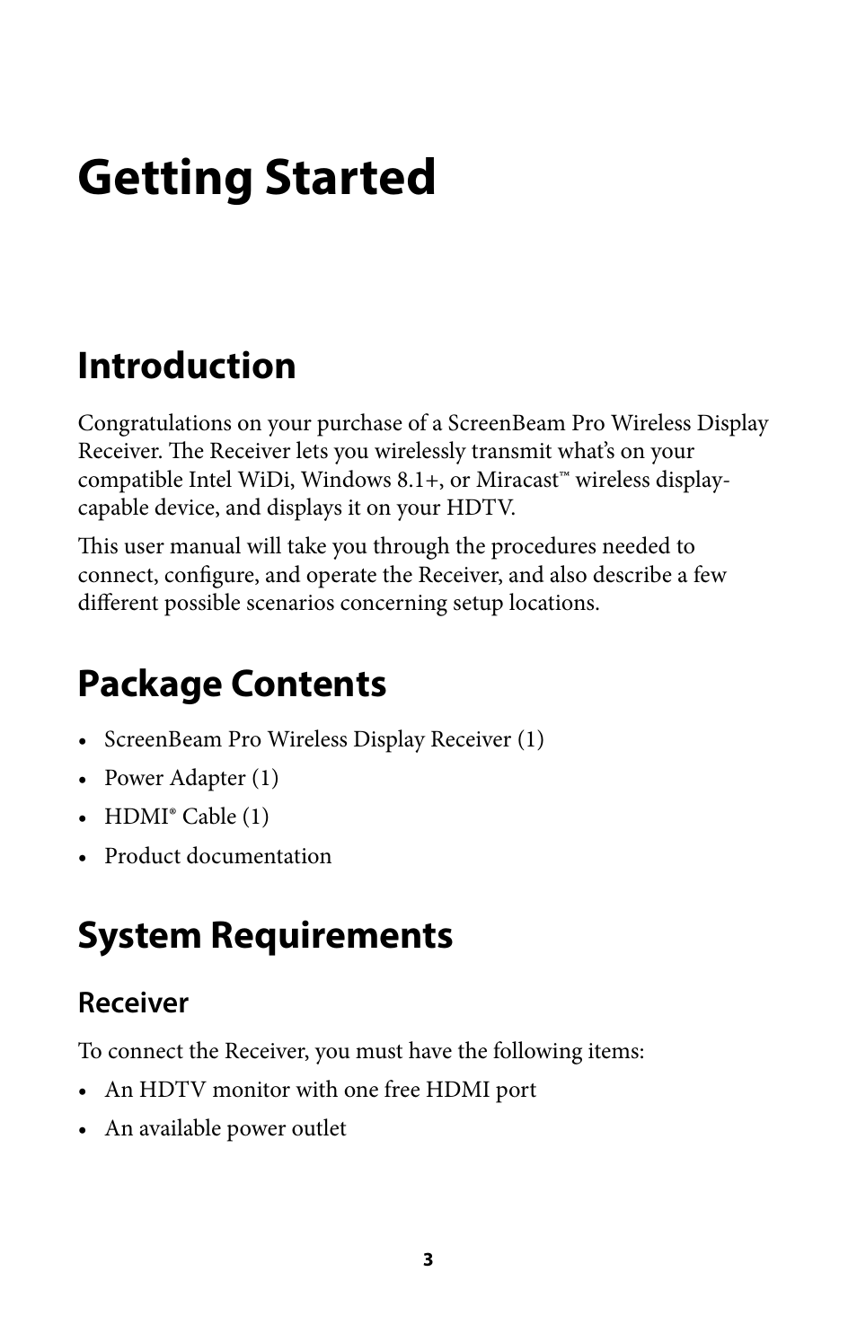 Getting started 3, Introduction 3, Package contents 3 | System requirements 3, Getting started, Introduction, Package contents, System requirements | Actiontec SBWD100A User Manual User Manual | Page 4 / 24