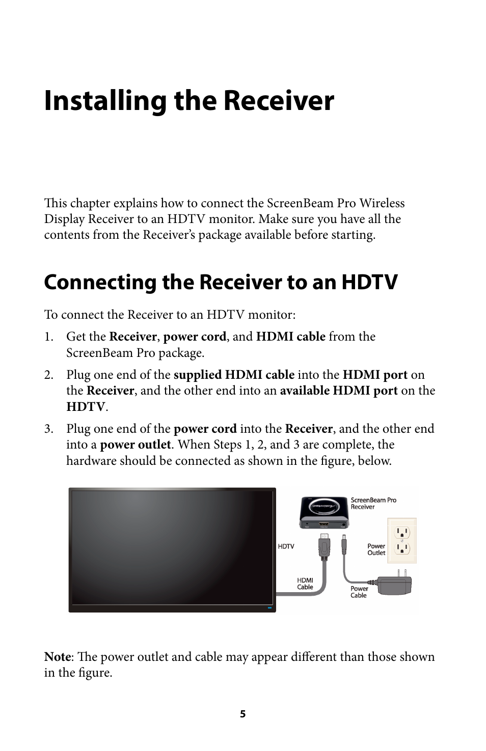 Installing the receiver 5, Connecting the receiver to an hdtv 5, Installing the receiver | Connecting the receiver to an hdtv | Actiontec SBWD100A User Manual User Manual | Page 6 / 24