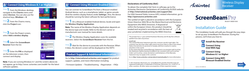 Actiontec SBWD100A Installation Guide User Manual | 2 pages