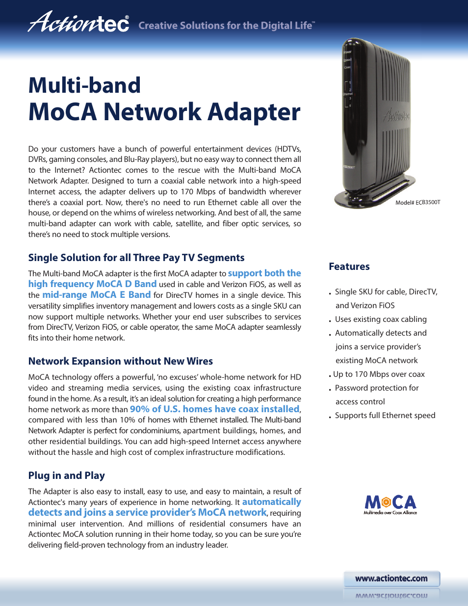 Actiontec ECB3500T User Manual | 2 pages