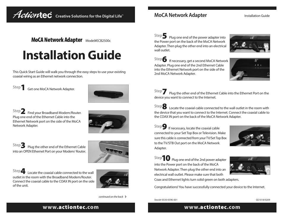 Actiontec ECB2500C Installation Guide User Manual | 1 page