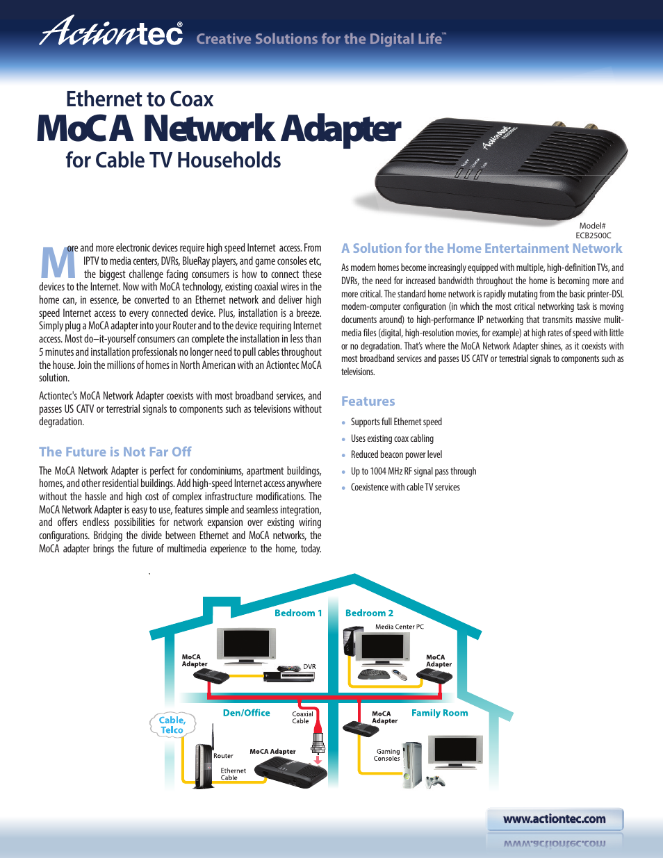 Actiontec ECB2500C Datasheet User Manual | 2 pages