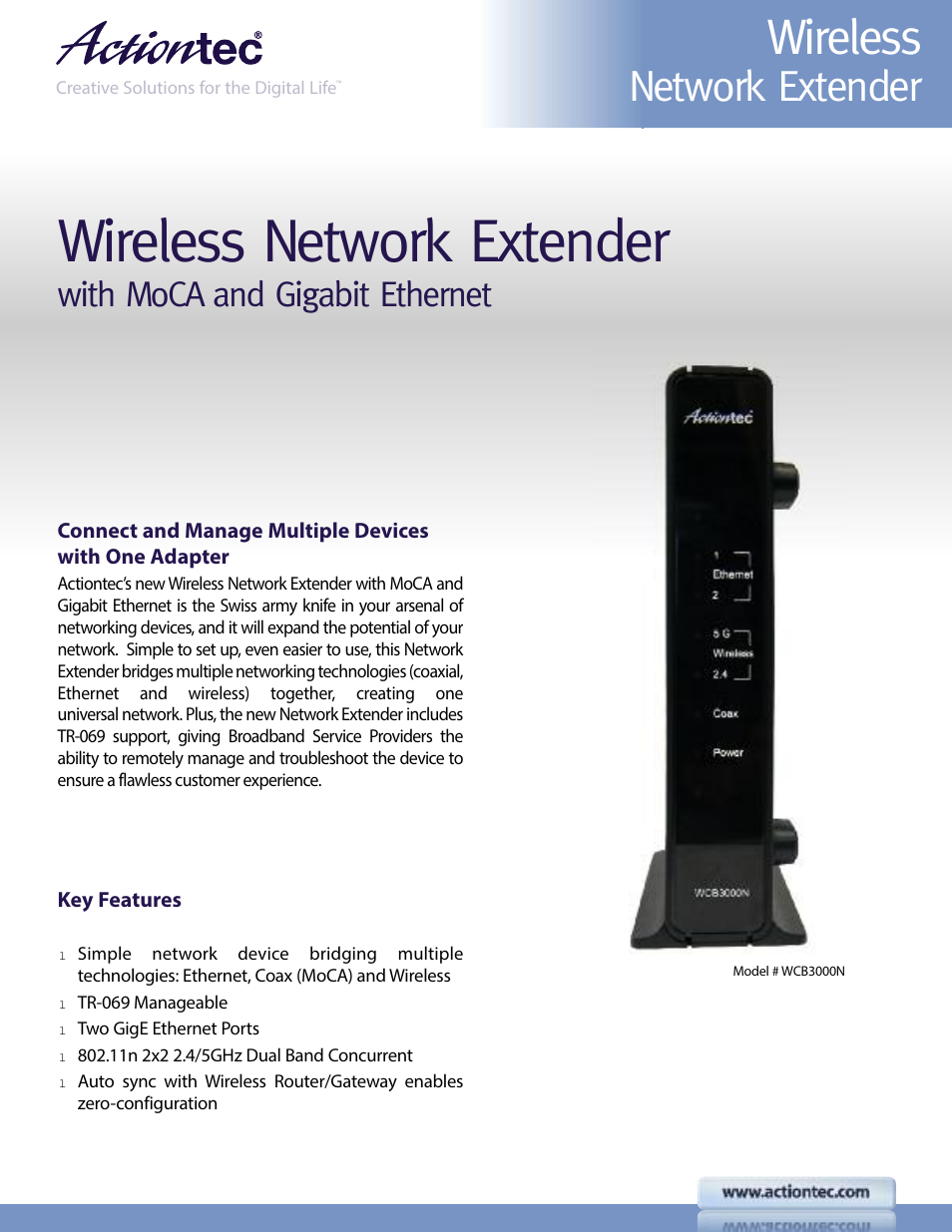 Actiontec WCB3000N Datasheet User Manual | 1 page