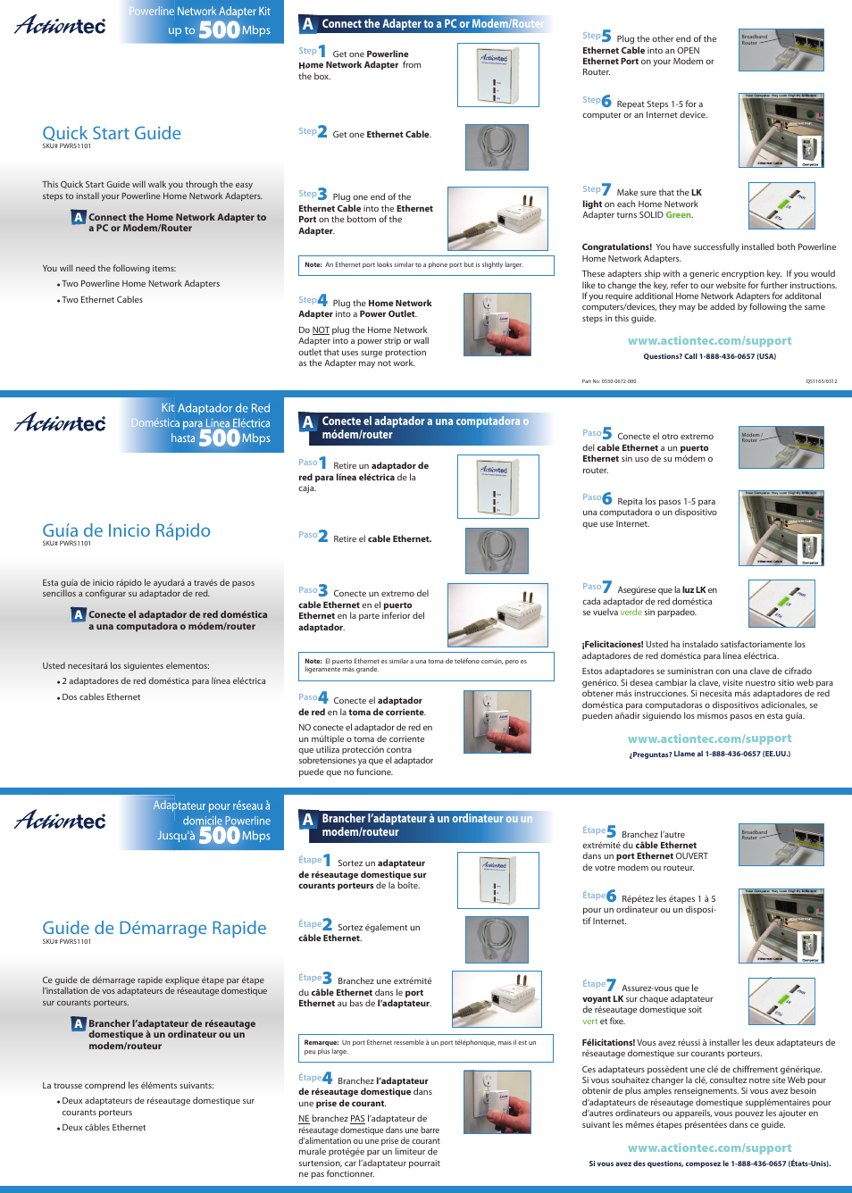 Actiontec PWR500 Kit Installation Guide User Manual | 1 page