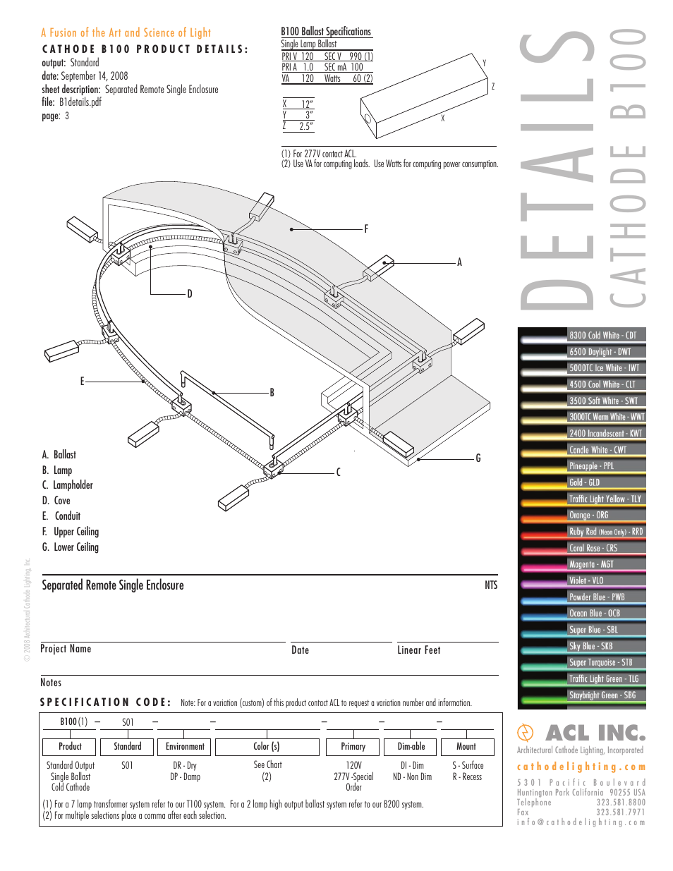 De ta il s, Ca th od e b1 00, Acl inc | ACL Cathode B100 Details/Specs User Manual | Page 3 / 5