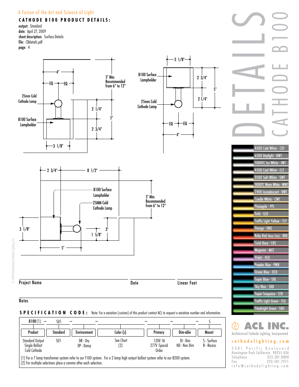 Det ail s, Cathode b1 00, Acl inc | ACL Cathode B100 Details/Specs User Manual | Page 4 / 5