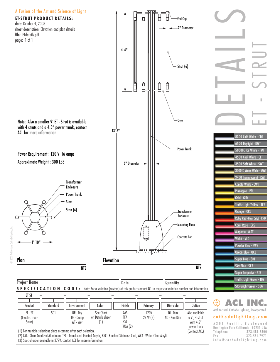 ACL ET Strut Details/Specs User Manual | 1 page