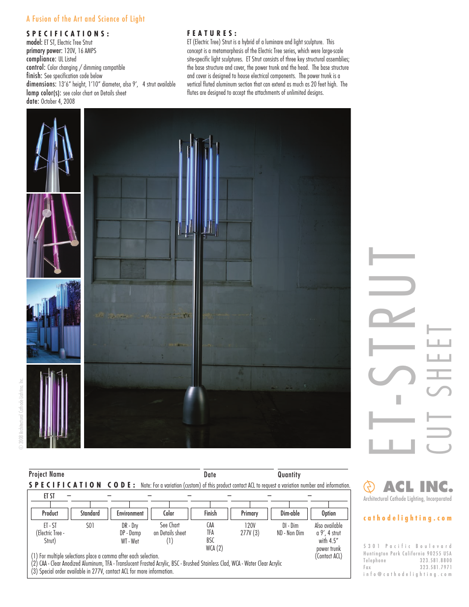 ACL ET Strut Cut Sheet User Manual | 1 page