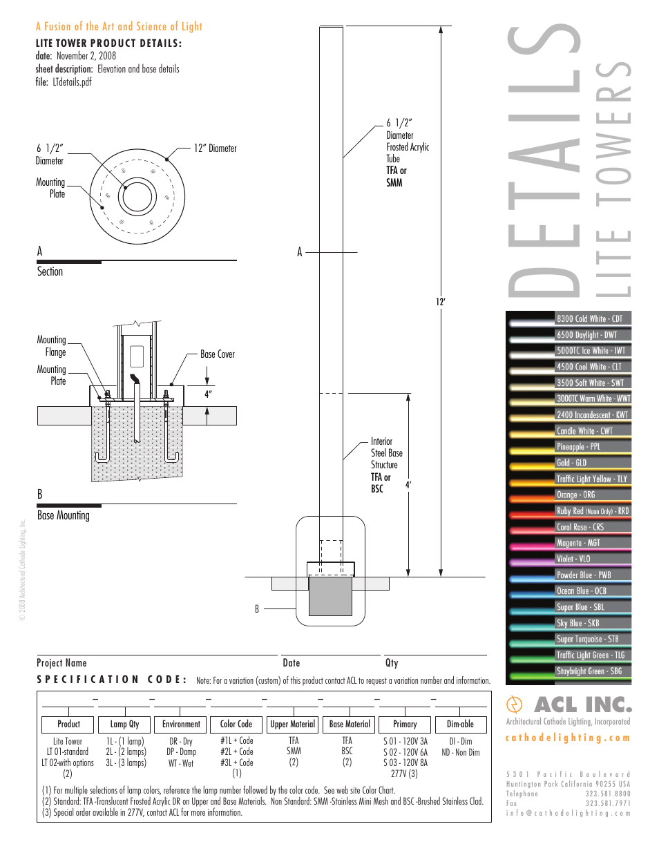 ACL Lite Towers Details/Specs User Manual | 1 page