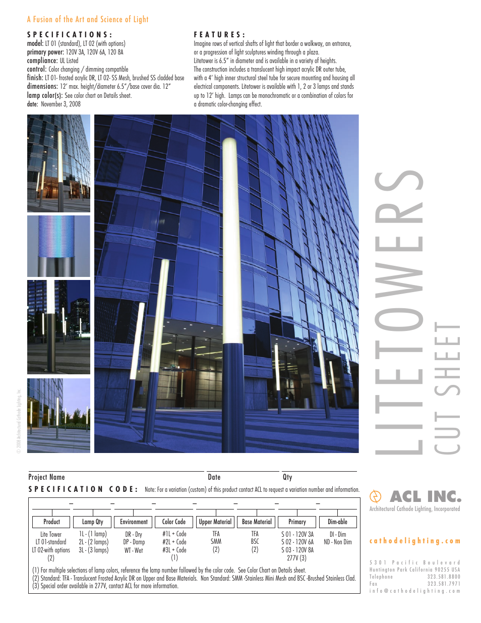 ACL Lite Towers Cut Sheet User Manual | 1 page