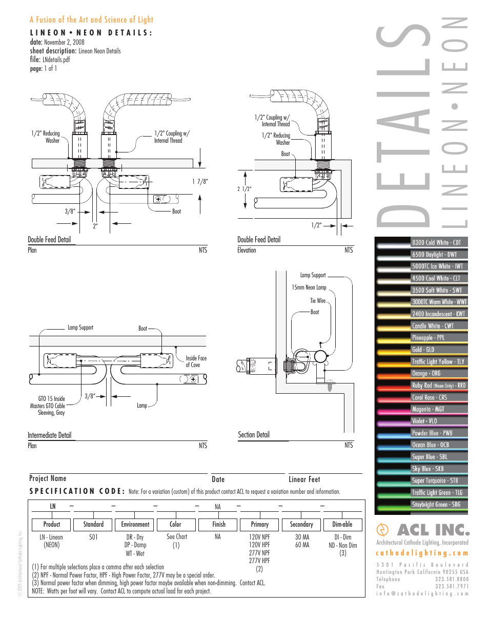 ACL Lineon Neon Details/Specs User Manual | 1 page