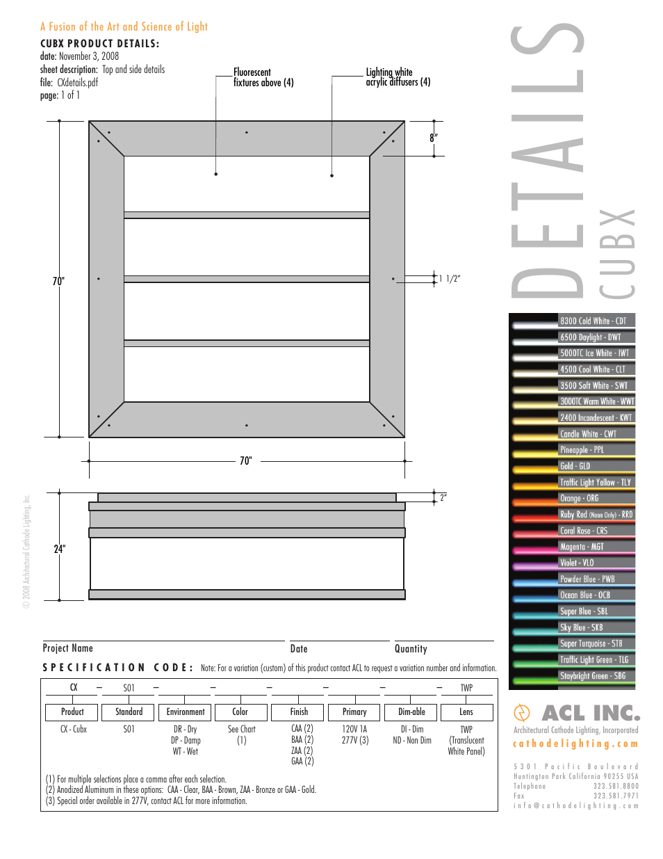 ACL Cubx Details/Specs User Manual | 1 page