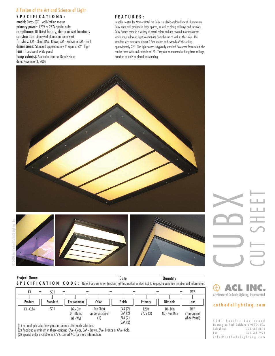 ACL Cubx Cut Sheet User Manual | 1 page