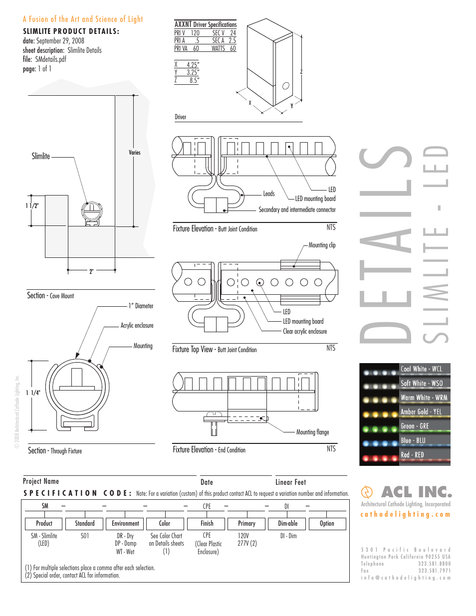 ACL Slimlite LED Details/Specs User Manual | 1 page