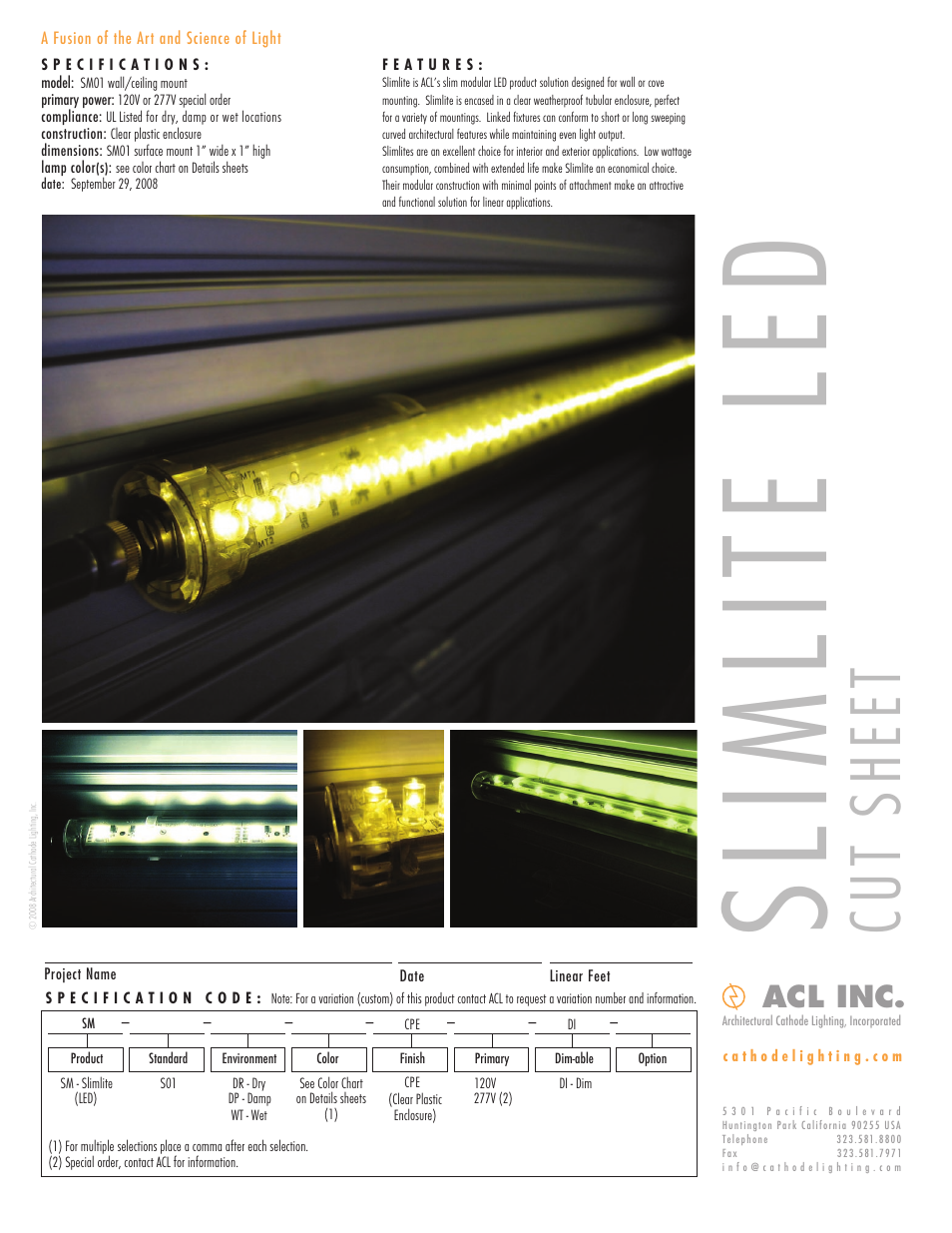 ACL Slimlite LED Cut Sheet User Manual | 1 page