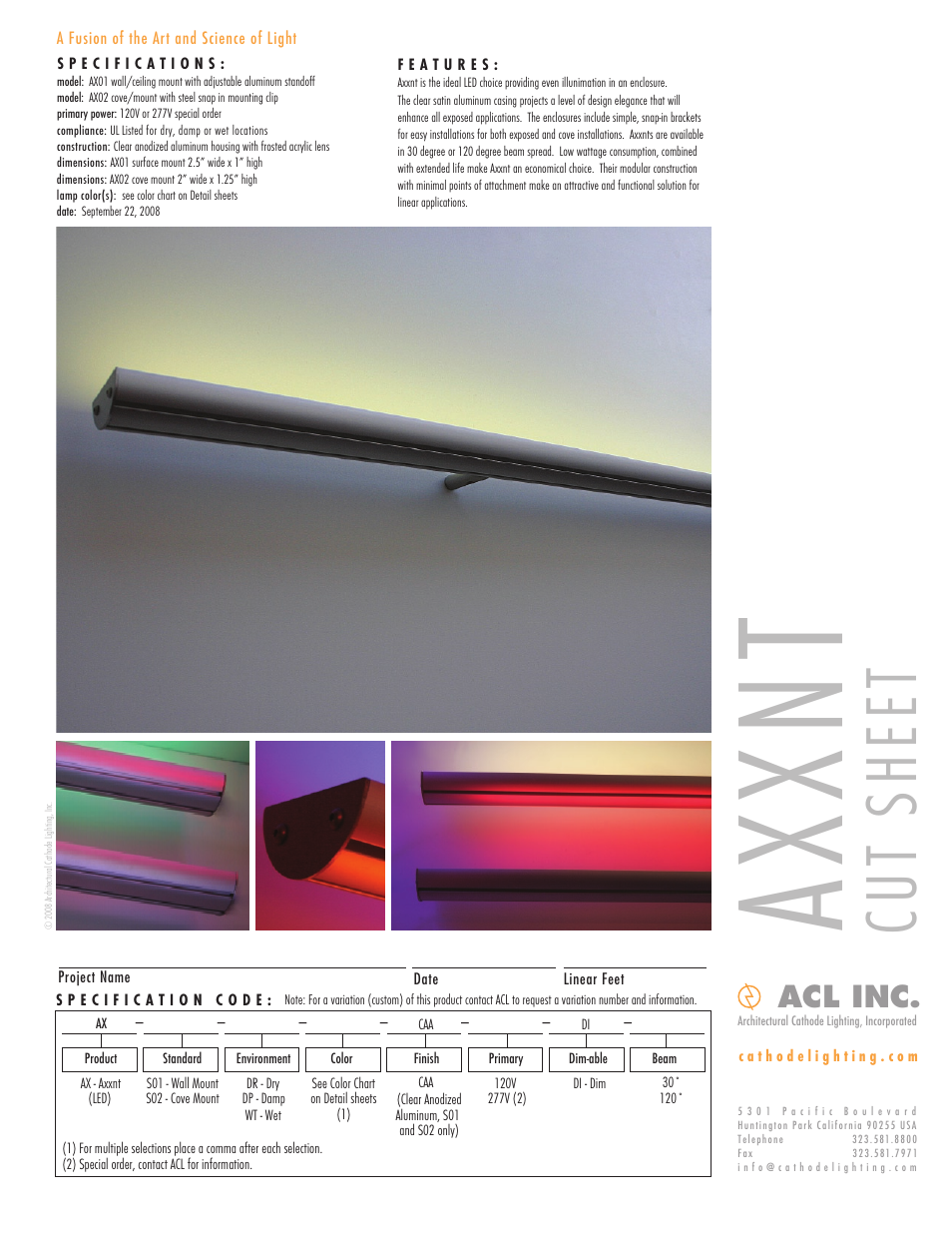 ACL Axxnt LED Cut Sheet User Manual | 1 page