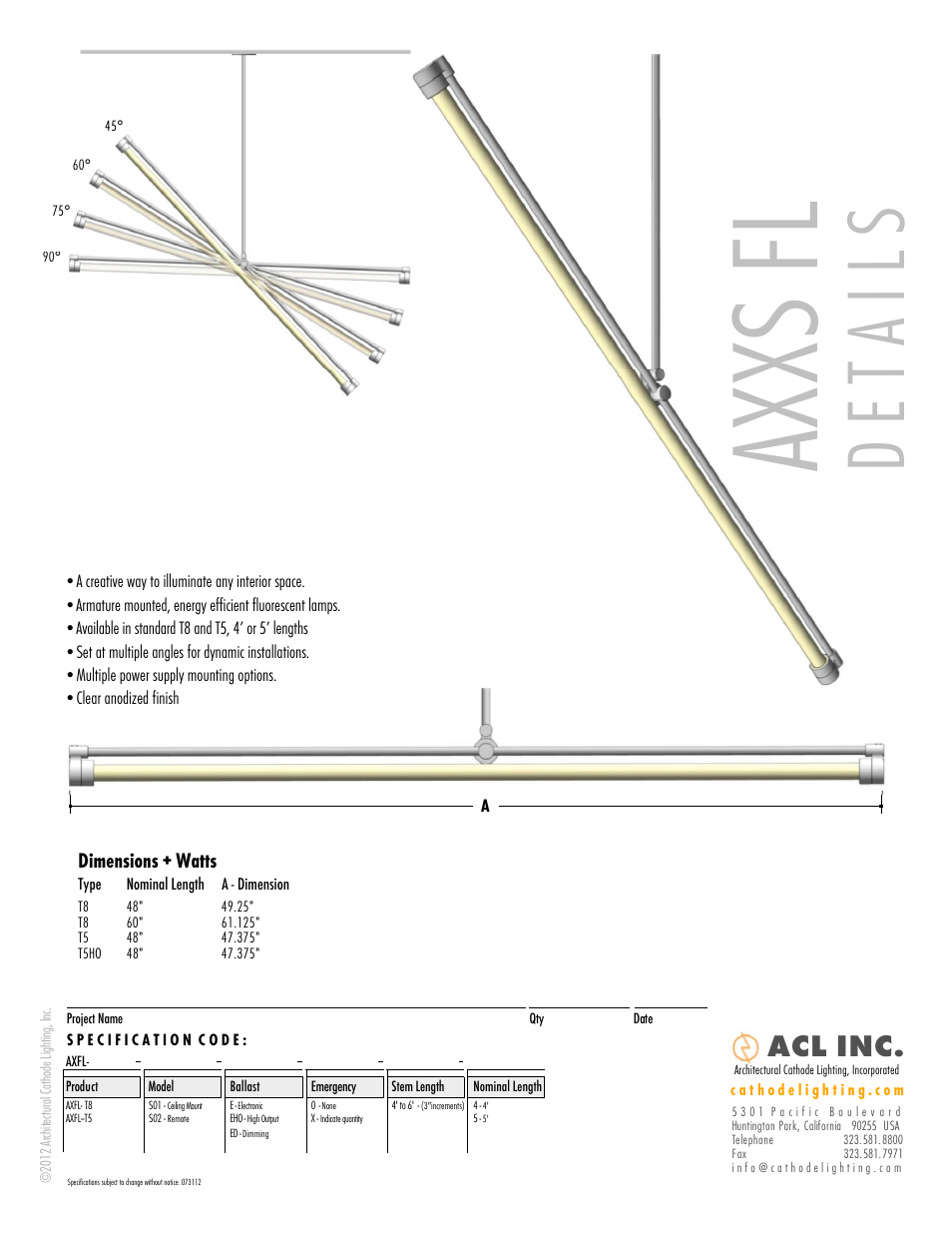 ACL AXXS FL (Fluorescent) Details/Specs User Manual | 1 page