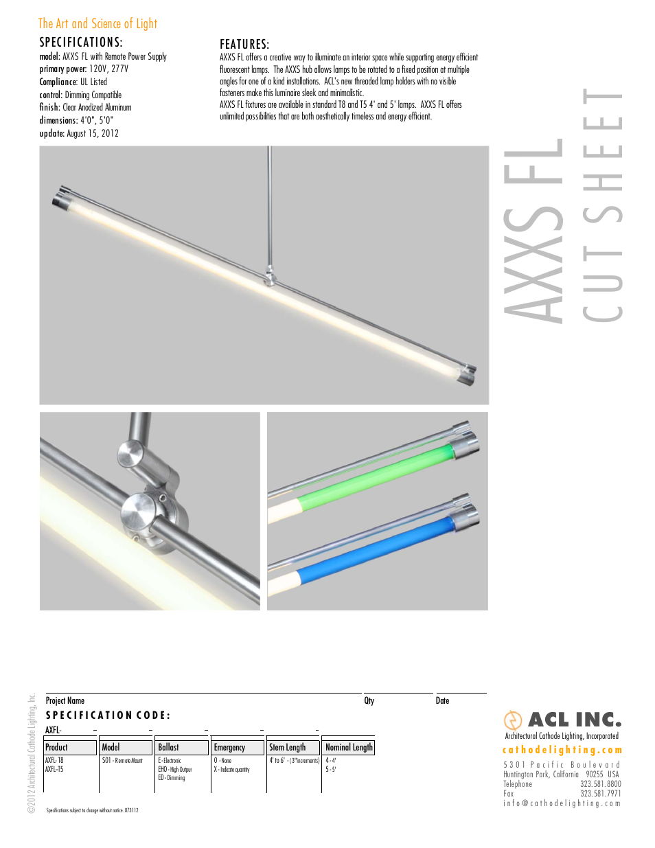 ACL AXXS FL (Fluorescent) Cut Sheet User Manual | 1 page