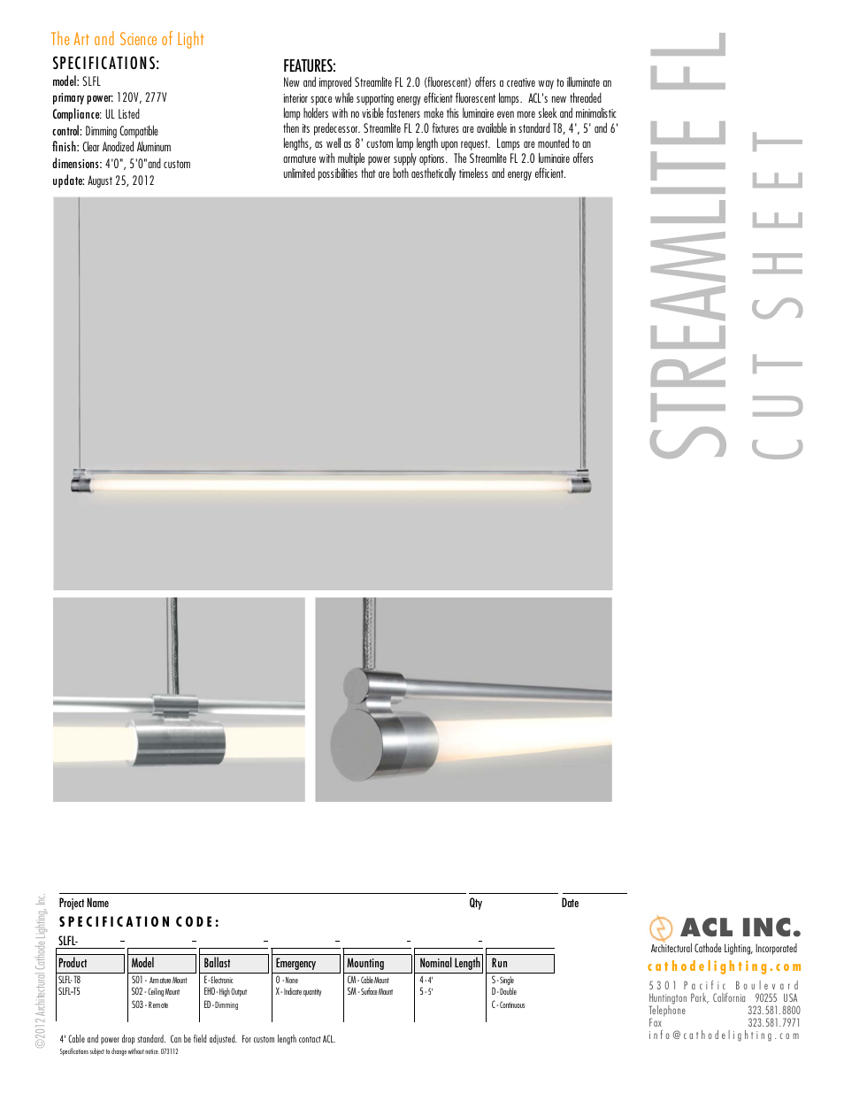 ACL Streamlites FL 2.0 Cut Sheet User Manual | 1 page