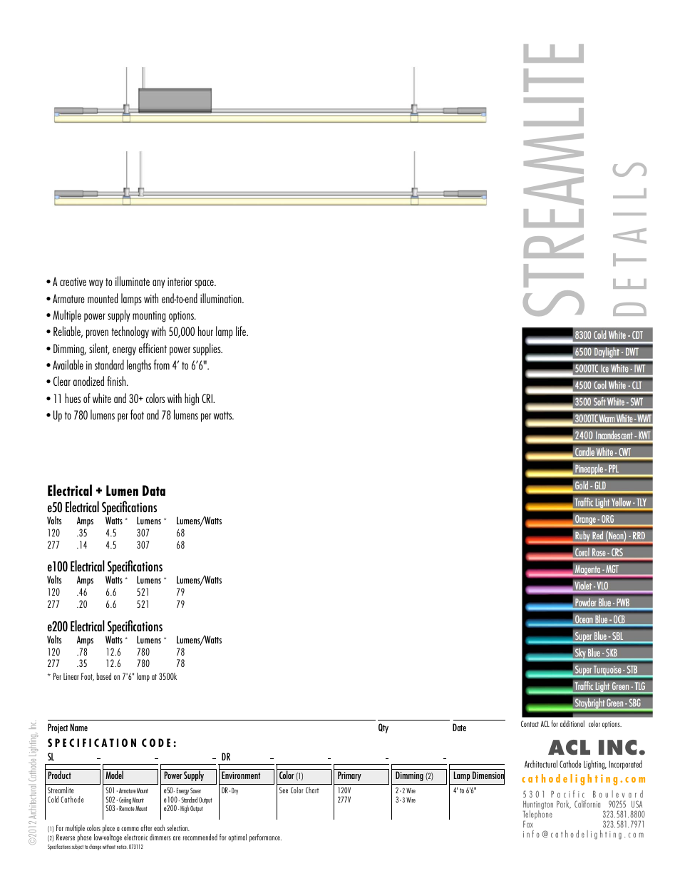 ACL Streamlites 2.0 Details/Specs User Manual | 1 page