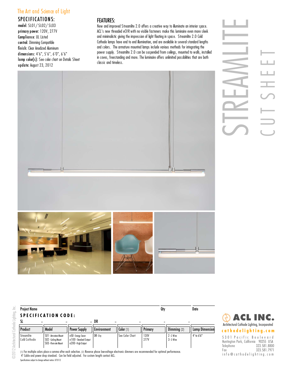 ACL Streamlites 2.0 Cut Sheet User Manual | 1 page