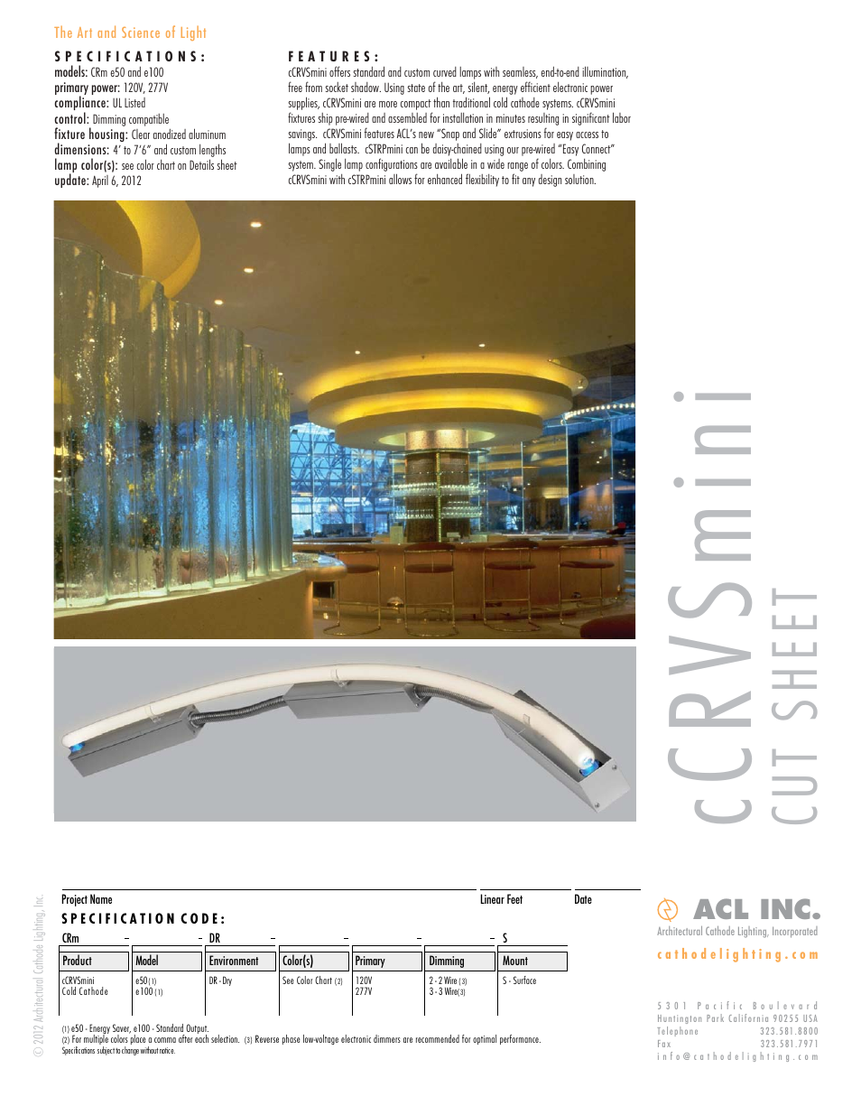 ACL cCRVSmini Cut Sheet User Manual | 1 page