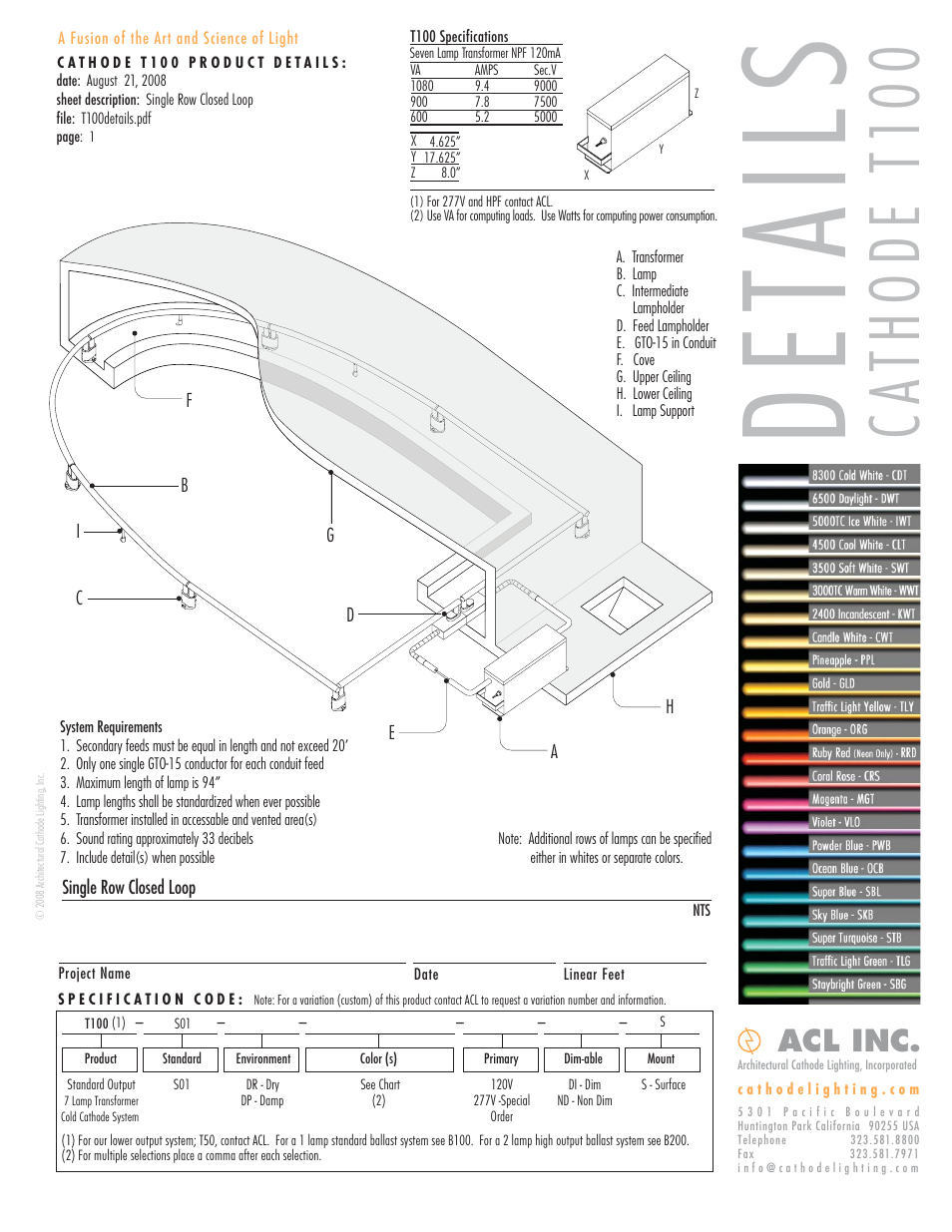 ACL Cathode T100 Details/Specs User Manual | 6 pages