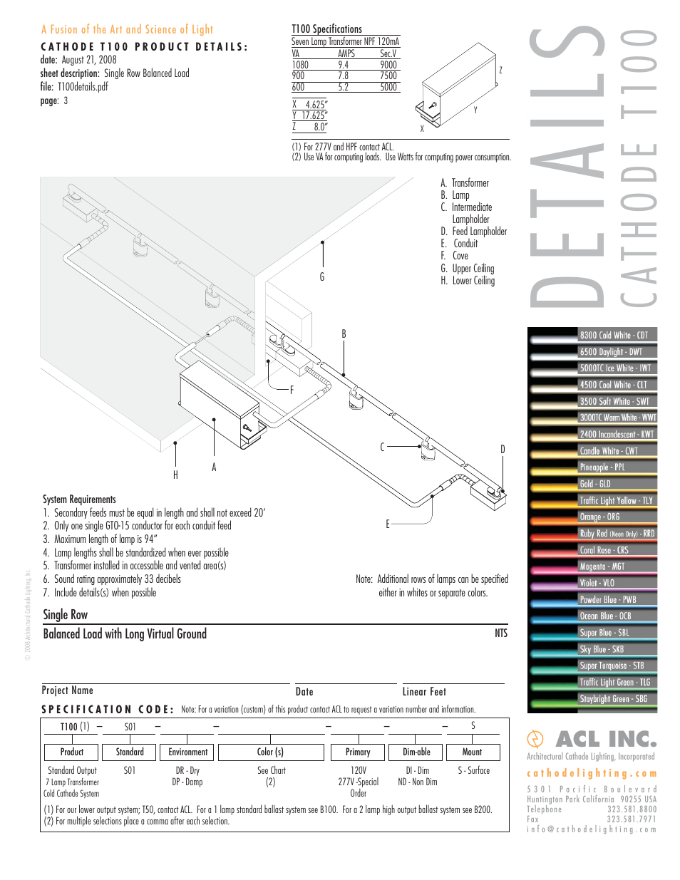 Det ail s, Cathode t1 00, Acl inc | ACL Cathode T100 Details/Specs User Manual | Page 3 / 6