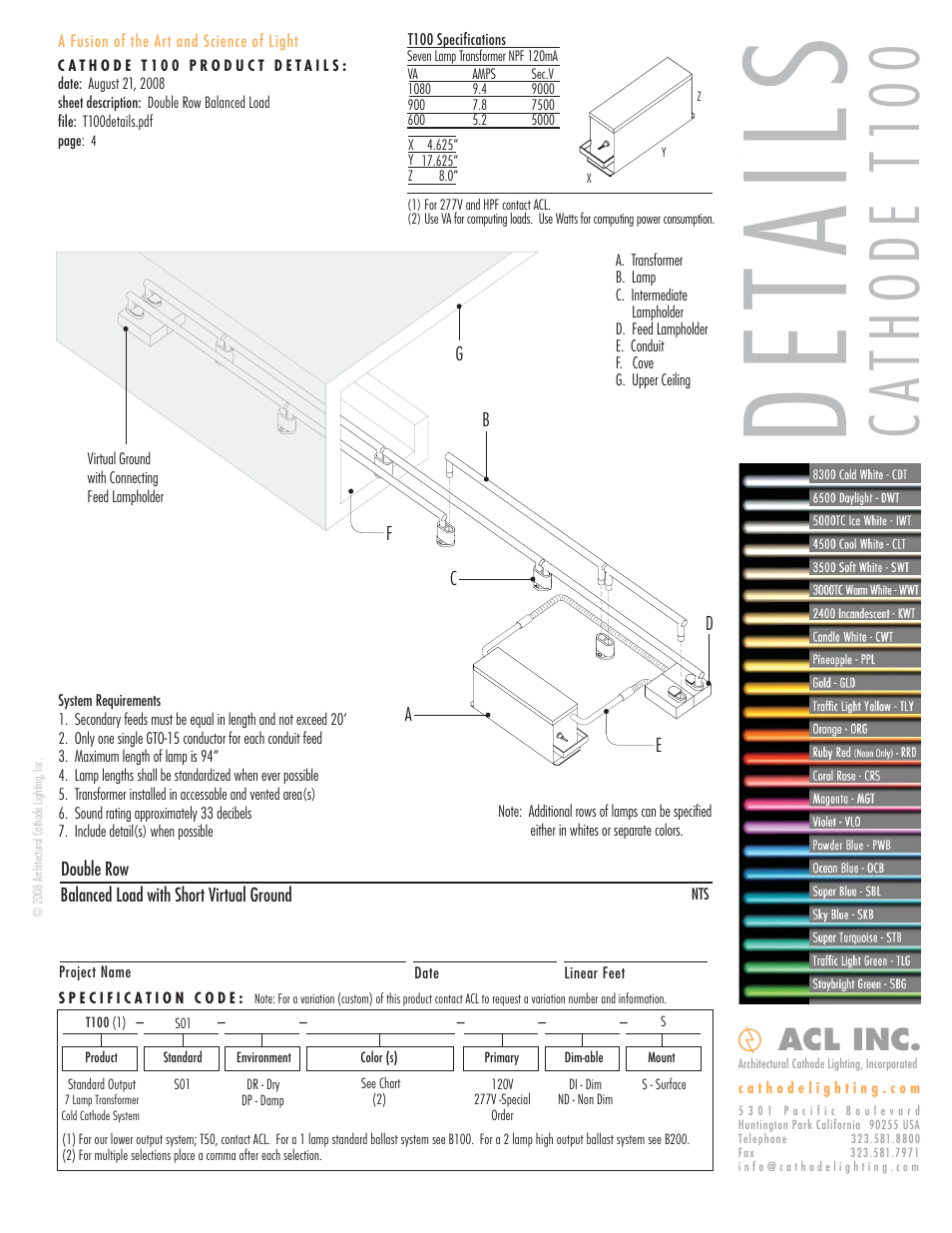 Det ail s, Cathode t1 00, Acl inc | ACL Cathode T100 Details/Specs User Manual | Page 4 / 6