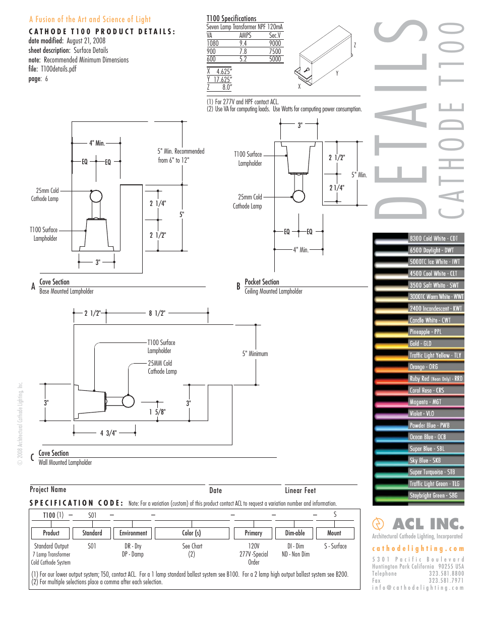 Det ail s, Cathode t1 00, Acl inc | ACL Cathode T100 Details/Specs User Manual | Page 6 / 6