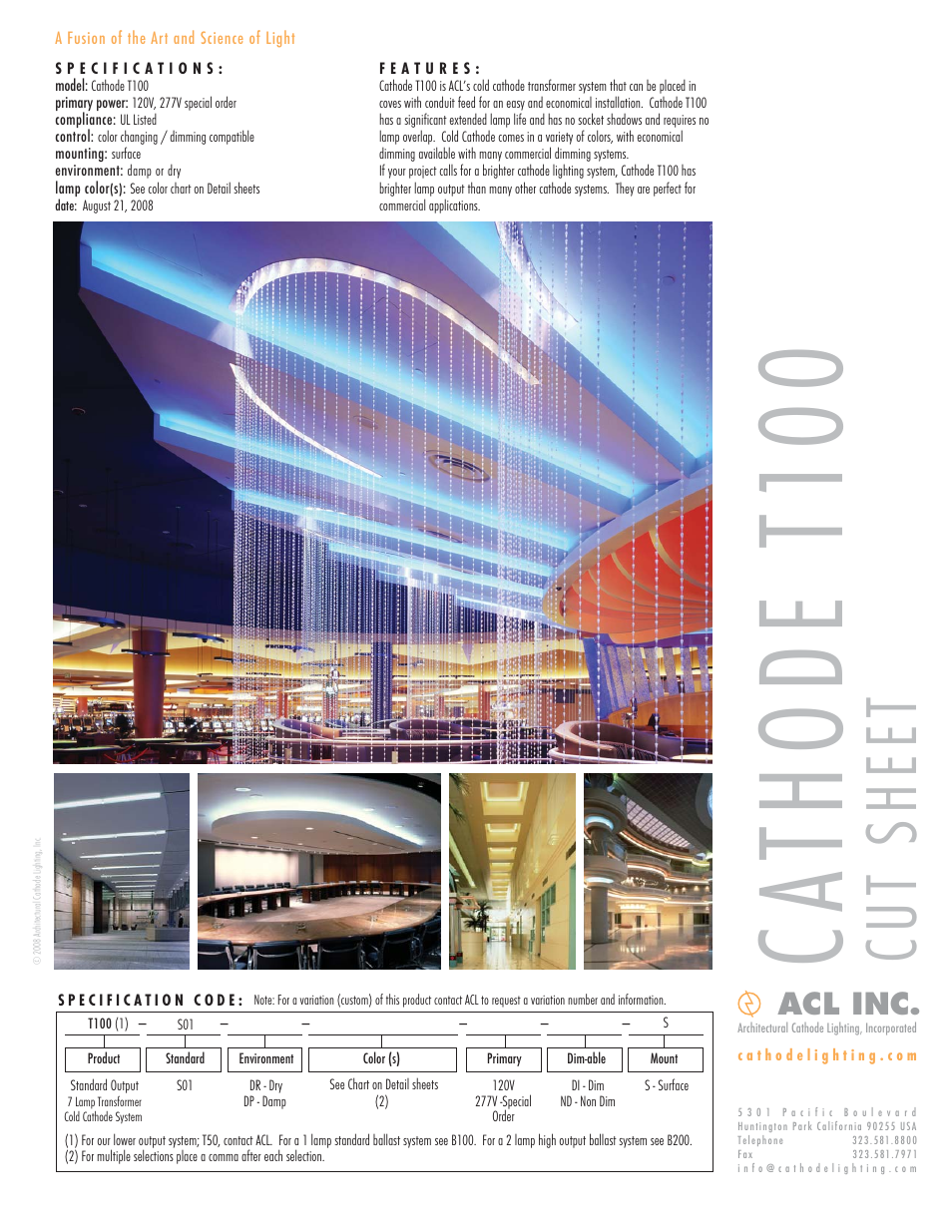 ACL Cathode T100 Cut Sheet User Manual | 1 page