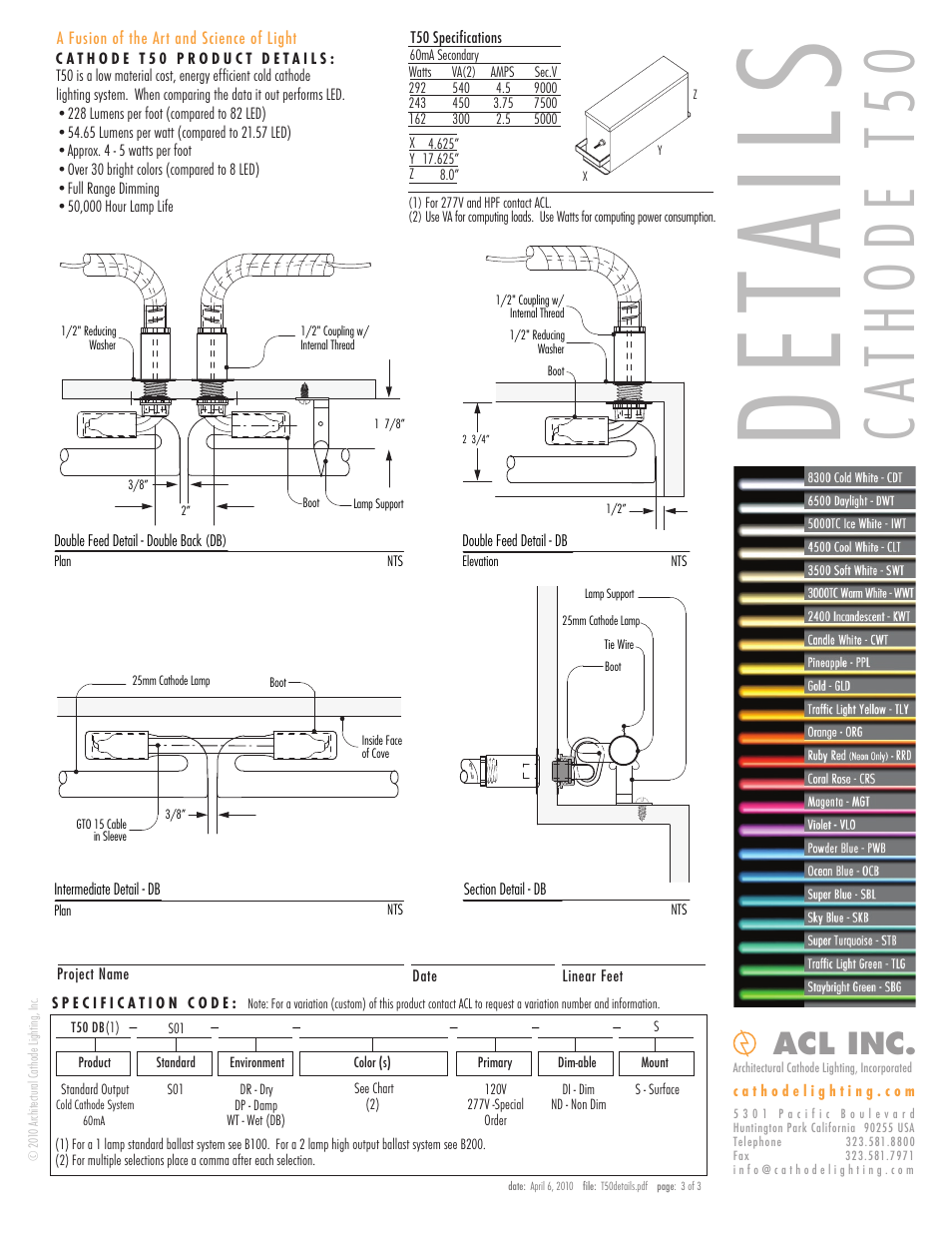 De ta il s, Ca th o de t 50, Acl inc | ACL Cathode T50 Details/Specs User Manual | Page 3 / 3