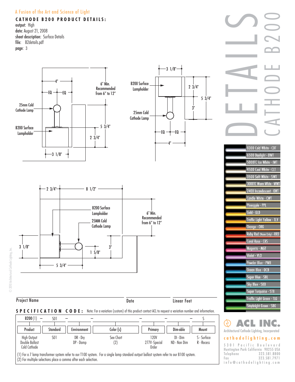Det ail s, Cathode b200, Acl inc | ACL Cathode B200 Details/Specs User Manual | Page 3 / 4