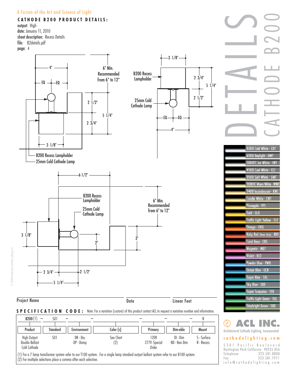 Det ail s, Cathode b200, Acl inc | ACL Cathode B200 Details/Specs User Manual | Page 4 / 4
