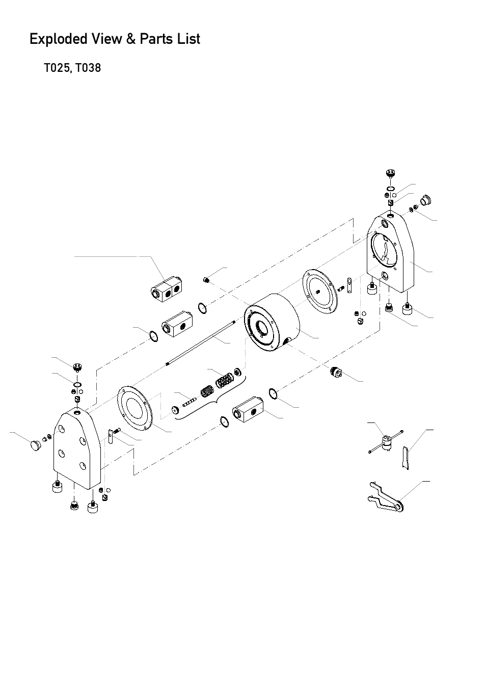Exploded view & parts list, T025, t038 | All-Flo T038-NHT-PTTT-000 3/8 PTFE User Manual | Page 14 / 21