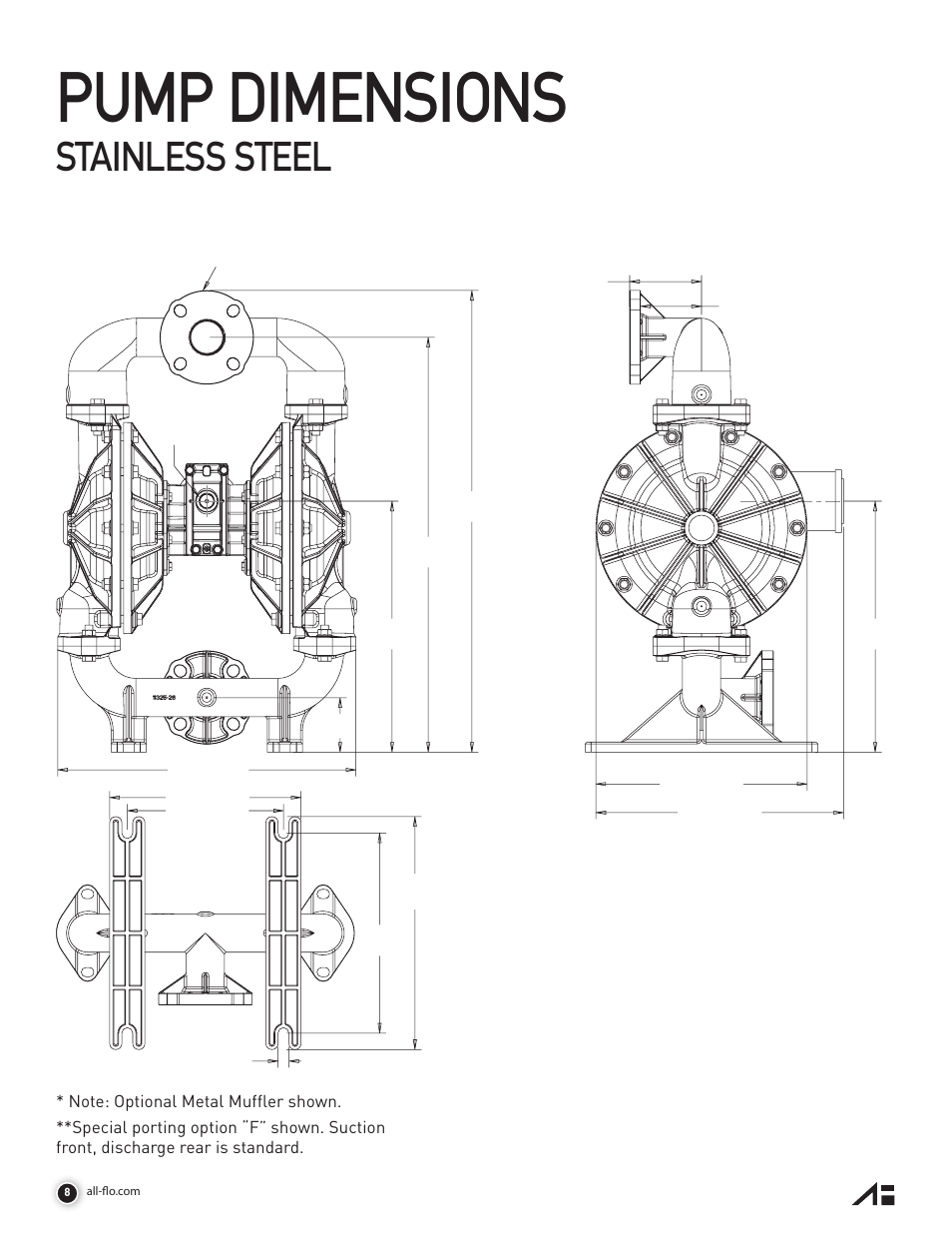 Pump dimensions, Stainless steel | All-Flo A200-NAA-VVYV-000 2 Aluminum User Manual | Page 8 / 36