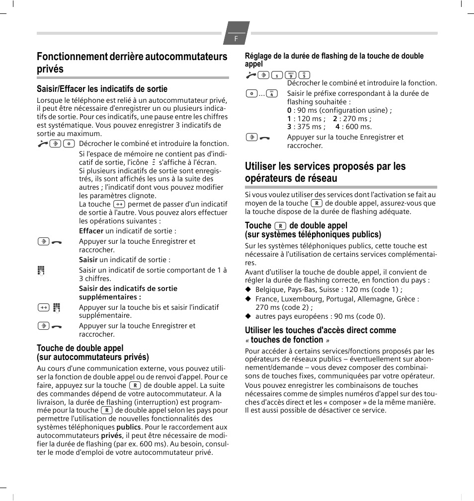 Fonctionnement derrière autocommutateurs privés, Saisir/effacer les indicatifs de sortie | GIGASET COMMUNICATIONS GMBH 5015 User Manual | Page 14 / 38