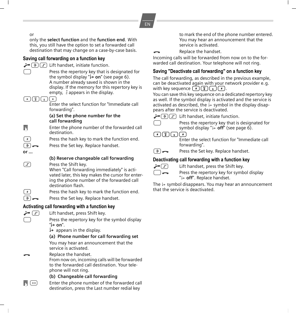 Saving call forwarding on a function key, Activating call forwarding with a function key, Deactivating call forwarding with a function key | GIGASET COMMUNICATIONS GMBH 5015 User Manual | Page 7 / 38
