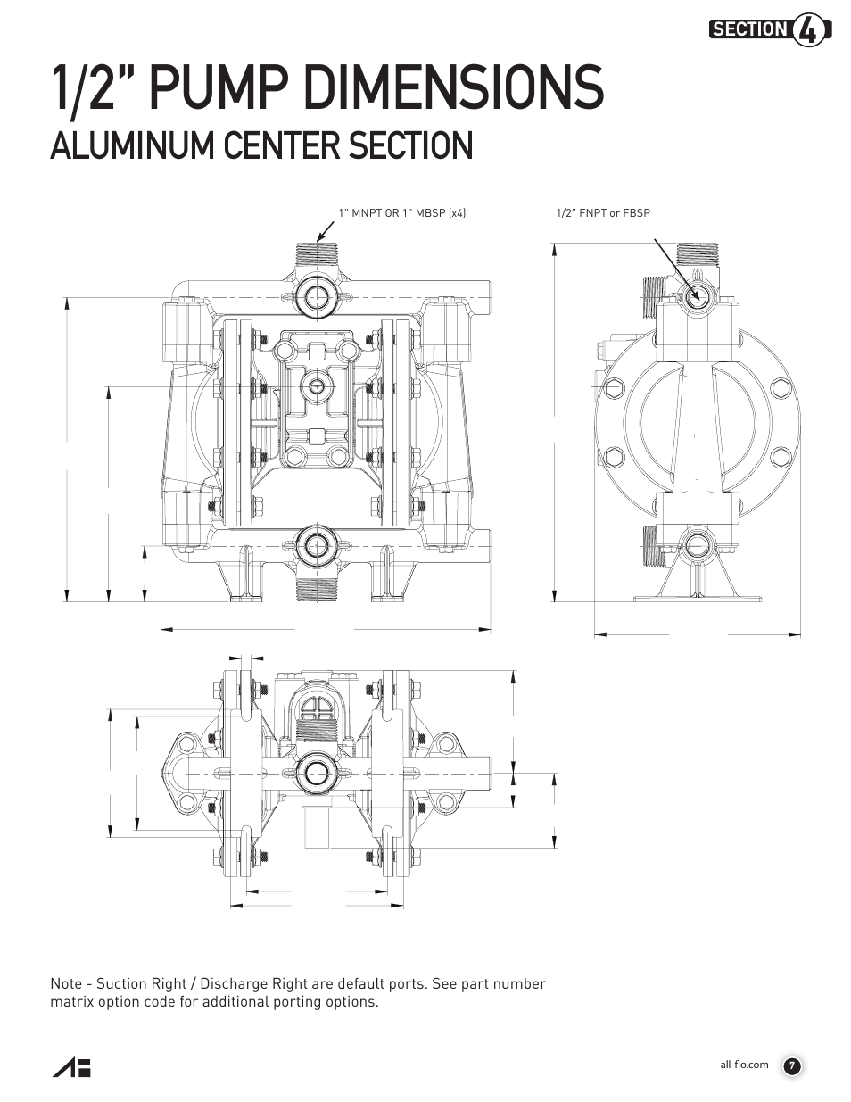 1/2” pump dimensions | All-Flo A050 Series 1/2 Aluminum User Manual | Page 7 / 28