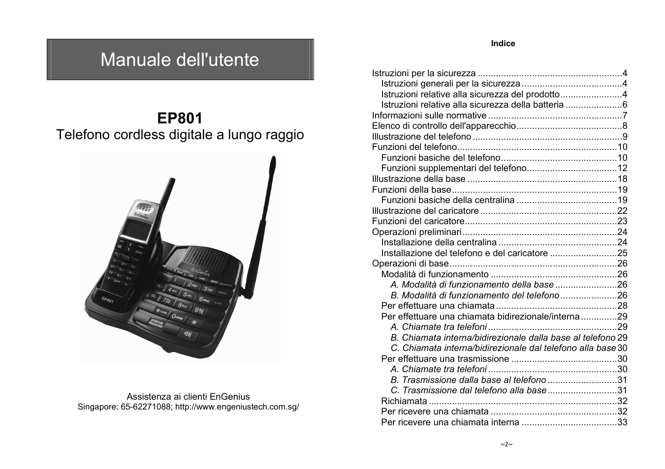 Manuale dell'utente, Ep801, Telefono cordless digitale a lungo raggio | SENAO EnGenius EP-801 User Manual | Page 135 / 167