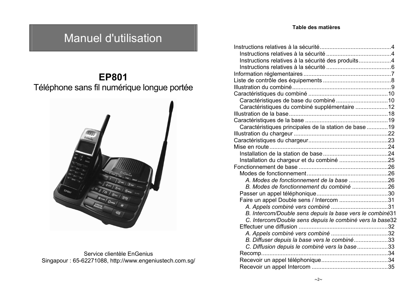 Manuel d'utilisation, Ep801, Téléphone sans fil numérique longue portée | SENAO EnGenius EP-801 User Manual | Page 33 / 167