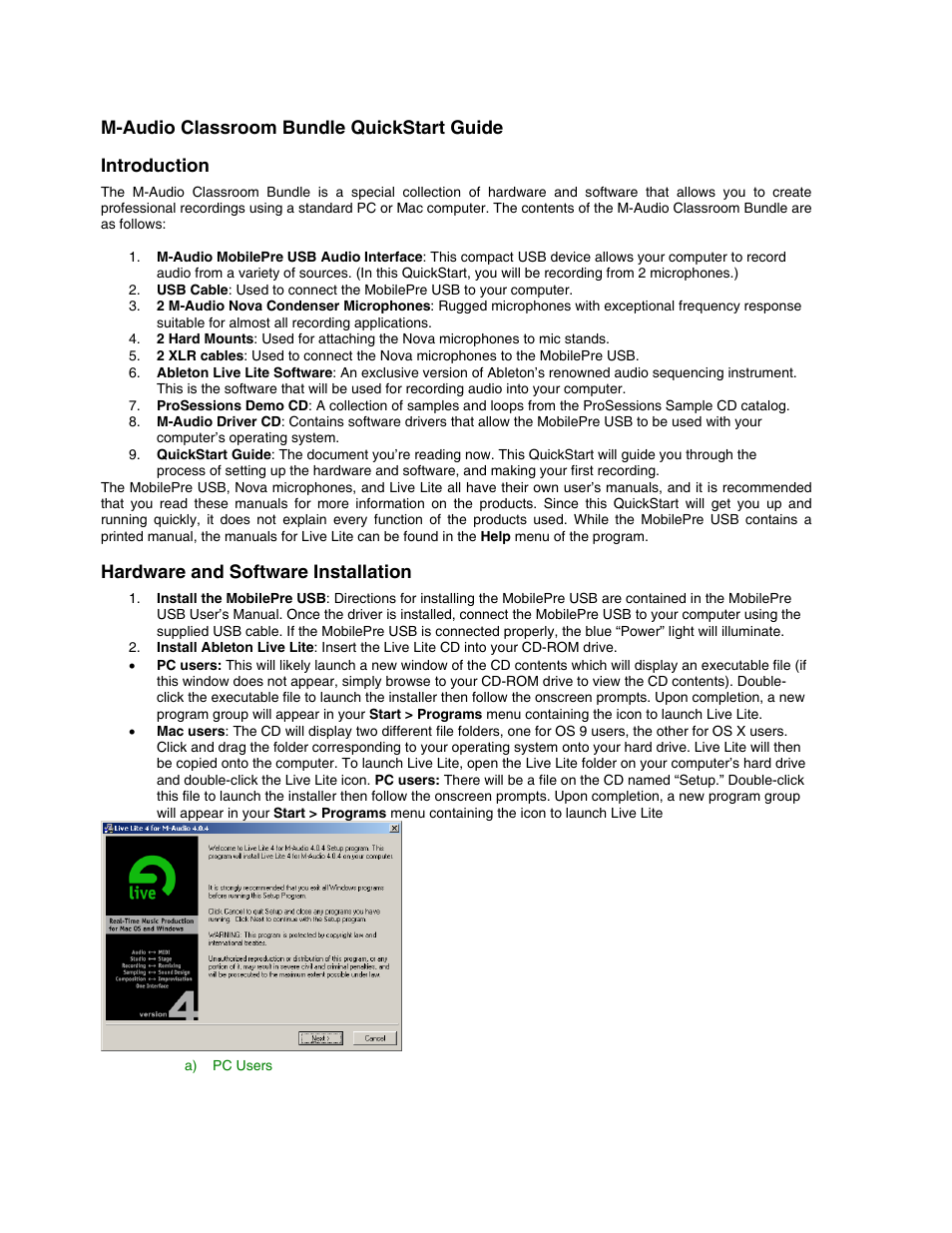 M-audio classroom bundle quickstart guide, Introduction, Hardware and software installation | M-AUDIO Classroom Studio User Manual | Page 2 / 8