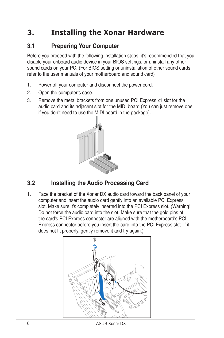 Installing the xonar hardware | Asus Xonar DX User Manual | Page 12 / 80