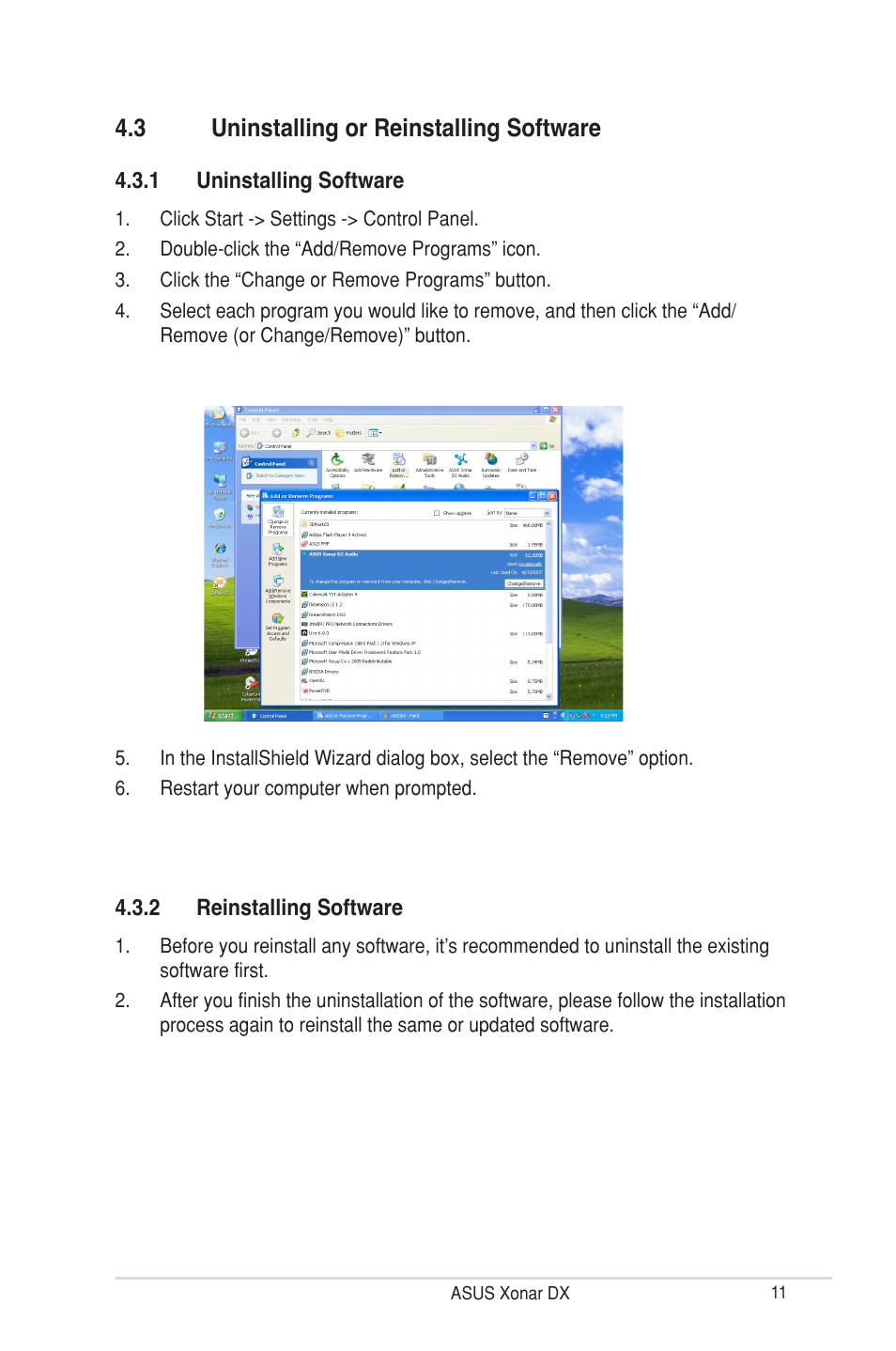 3 uninstalling or reinstalling software | Asus Xonar DX User Manual | Page 17 / 80